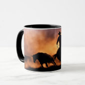 Cowboy und Cutting Pferd Steer Bull Sunset Tasse (Vorderseite Links)