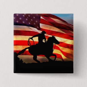 Cowboy und Flair der amerikanischen Flagge Button
