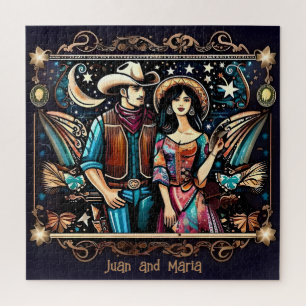 Cowboy und Frau Schwarz und Gold Puzzle