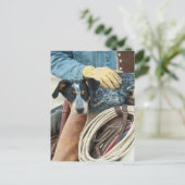 Cowboy und Hund auf Pferd Postkarte (Stehend Vorderseite)