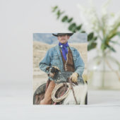 Cowboy und Hund auf Pferd Postkarte (Stehend Vorderseite)