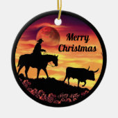 Cowboy und Longhorn Keramik Ornament (Vorne)