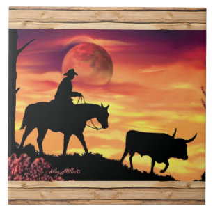 Cowboy und Longhorn Keramik Tile Fliese