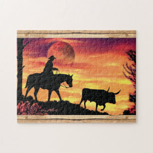 Cowboy und Longhorn Steer Jigsaw Puzzle