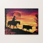 Cowboy und Longhorn Steer Puzzle (Horizontal)