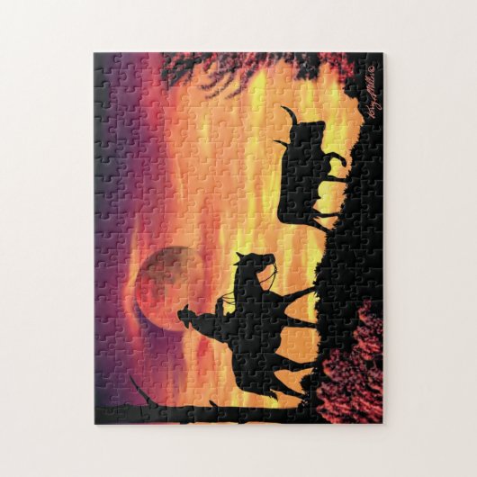 Cowboy und Longhorn Steer Puzzle (Vertikal)