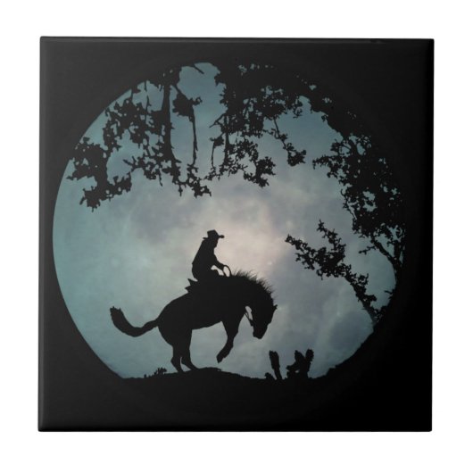 Cowboy und Moon Art Tile Fliese (Vorderseite)