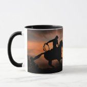Cowboy und Pferd bei Sonnenuntergang Tasse (Links)