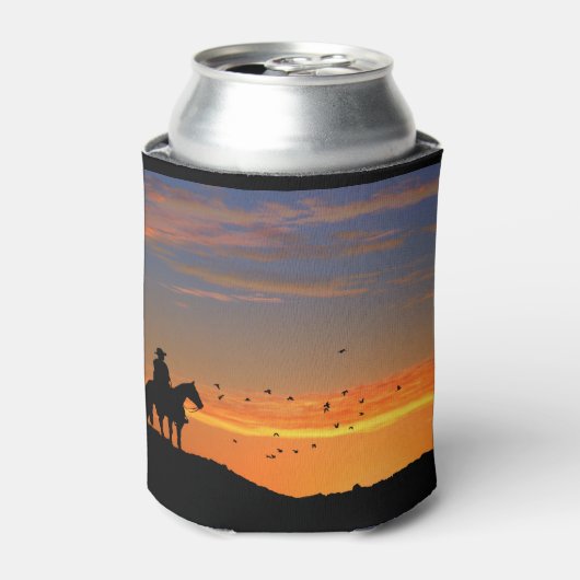 Cowboy und Pferd im Sonnenuntergang Cooler Cosy Cu Dosenkühler (Kanne Vorderseite)