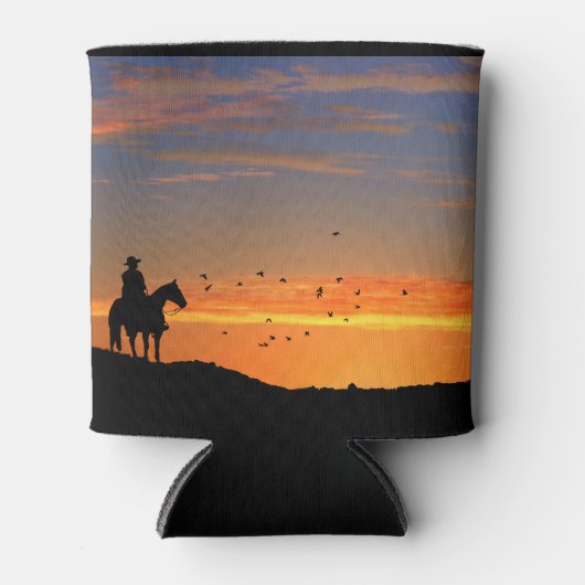 Cowboy und Pferd im Sonnenuntergang Cooler Cosy Cu Dosenkühler (Vorderseite)