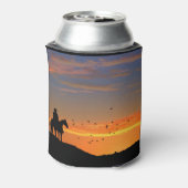 Cowboy und Pferd im Sonnenuntergang Cooler Cosy Cu Dosenkühler (Kanne Rückseite)
