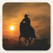 Cowboy und Pferd im Sonnenuntergang Untersetzer (Vorderseite)