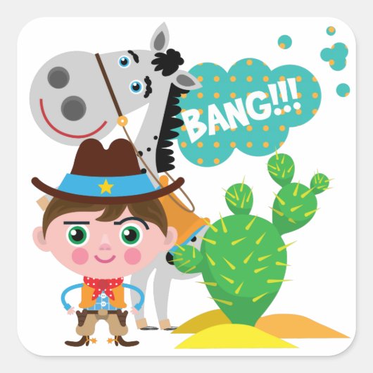 Cowboy und Pferd Quadratischer Aufkleber (Vorderseite)