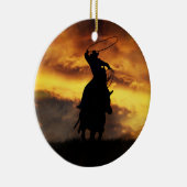 Cowboy und Pferd Roping Sunset Xmas Keramik Ornament (Rechts)