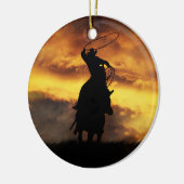 Cowboy und Pferd Roping Sunset Xmas Keramik Ornament (Links)