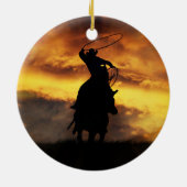 Cowboy und Pferd Roping Sunset Xmas Keramik Ornament (Hinten)