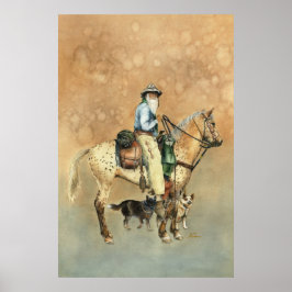 Cowboy und sein Appaloosa Aquarellbild Poster