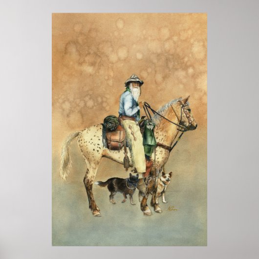 Cowboy und sein Appaloosa Aquarellbild Poster (Vorne)