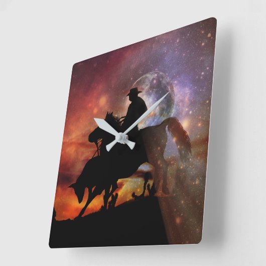 Cowboy und Steer Clock Quadratische Wanduhr (Winkel)