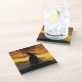 Cowboy und Steer Roping in Sunset Glasuntersetzer (Schrägansicht)