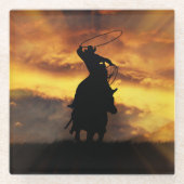Cowboy und Steer Roping in Sunset Glasuntersetzer (Vorderseite)