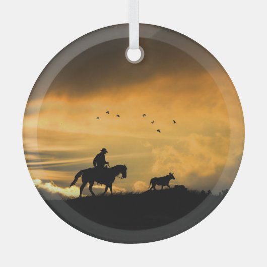 Cowboy und Steh in Sunset Ornament Aus Glas (Vorderseite)