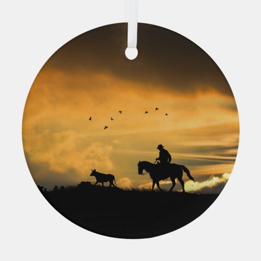 Cowboy und Steh in Sunset Ornament Aus Glas (Rückseite)