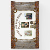 Cowboy und Teddy Bear 1. Geburtstag Party Banner (Vertikal)