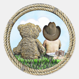 Cowboy-und Teddybär-Baby Runder Aufkleber
