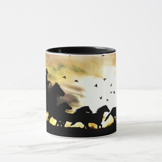 Cowboy und Wilde Pferde Tasse (Zentrum)