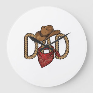 Cowboy-Vater-Seil-Hut-Bandana-vintage-Gravur-Desi Große Wanduhr