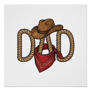 Cowboy-Vater-Seil-Hut-Bandana-vintage-Gravur-Desi Poster