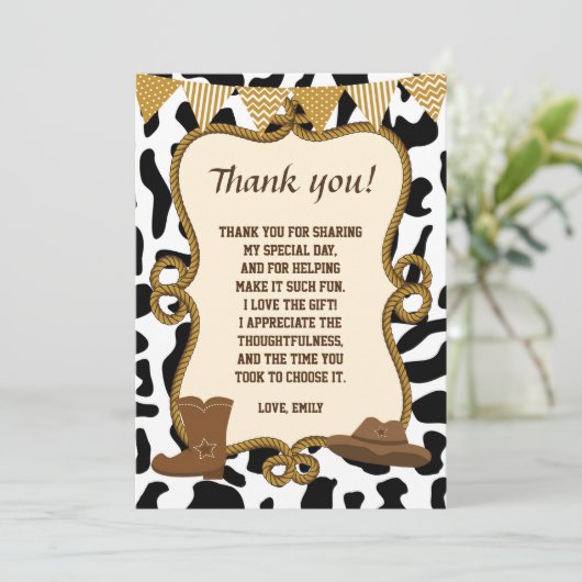 Cowboy Vielen Dank Card Western Dankeskarte (Stehend Vorderseite)