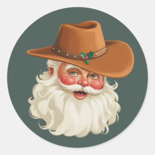 Cowboy Vintage Weihnachtsmann Lustig Retro Western Runder Aufkleber