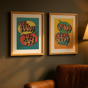 Cowboy vs Ninja Pop-Art Retro Poster