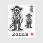 Cowboy-Waschbär Aufkleber (Blatt)
