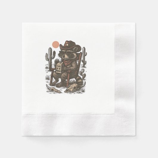 Cowboy-Waschbär Lustiger Western Serviette (Vorderseite)