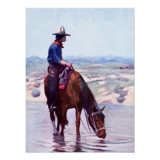 Cowboy Watering Horing von W. Herbert Dunton Poster (Vorderseite)