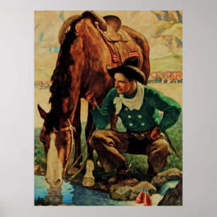 Cowboy Watering Seines Pferdes durch NC Wyeth Poster