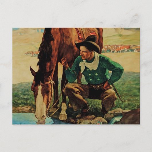 Cowboy Watering Seines Pferdes durch NC Wyeth Postkarte (Vorderseite)