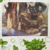 Cowboy Watering Seines Pferdes durch NC Wyeth, Vin Geschirrtuch (Gefaltet)