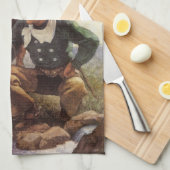 Cowboy Watering Seines Pferdes durch NC Wyeth, Vin Geschirrtuch (Viertel Falte)