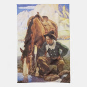 Cowboy Watering Seines Pferdes durch NC Wyeth, Vin Geschirrtuch (Vertikal)