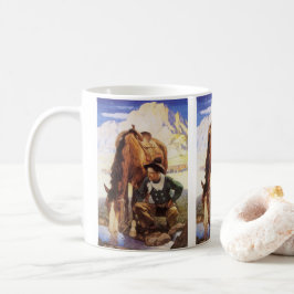 Cowboy Watering Seines Pferdes durch NC Wyeth, Vin Kaffeetasse