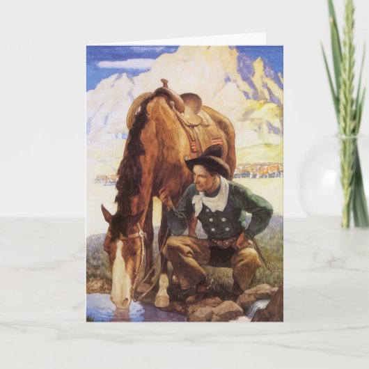 Cowboy Watering Seines Pferdes durch NC Wyeth, Vin Karte (Vorderseite)