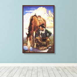 Cowboy Watering Seines Pferdes durch NC Wyeth, Vin Leinwanddruck