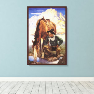 Cowboy Watering Seines Pferdes durch NC Wyeth, Vin Leinwanddruck