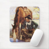Cowboy Watering Seines Pferdes durch NC Wyeth, Vin Mousepad (Mit Mouse)