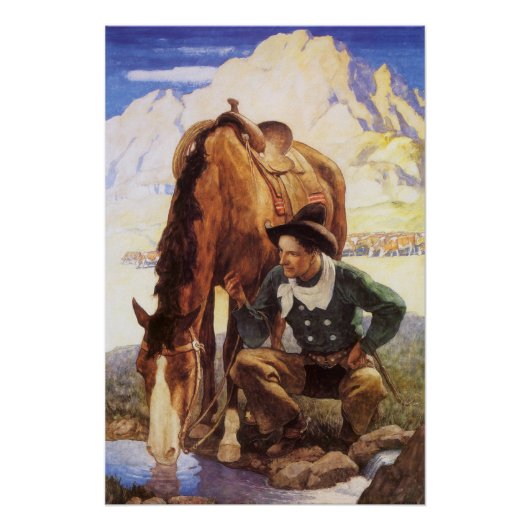 Cowboy Watering Seines Pferdes durch NC Wyeth, Vin Poster (Vorderseite)