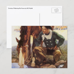 Cowboy Watering Seines Pferdes durch NC Wyeth, Vin Postkarte